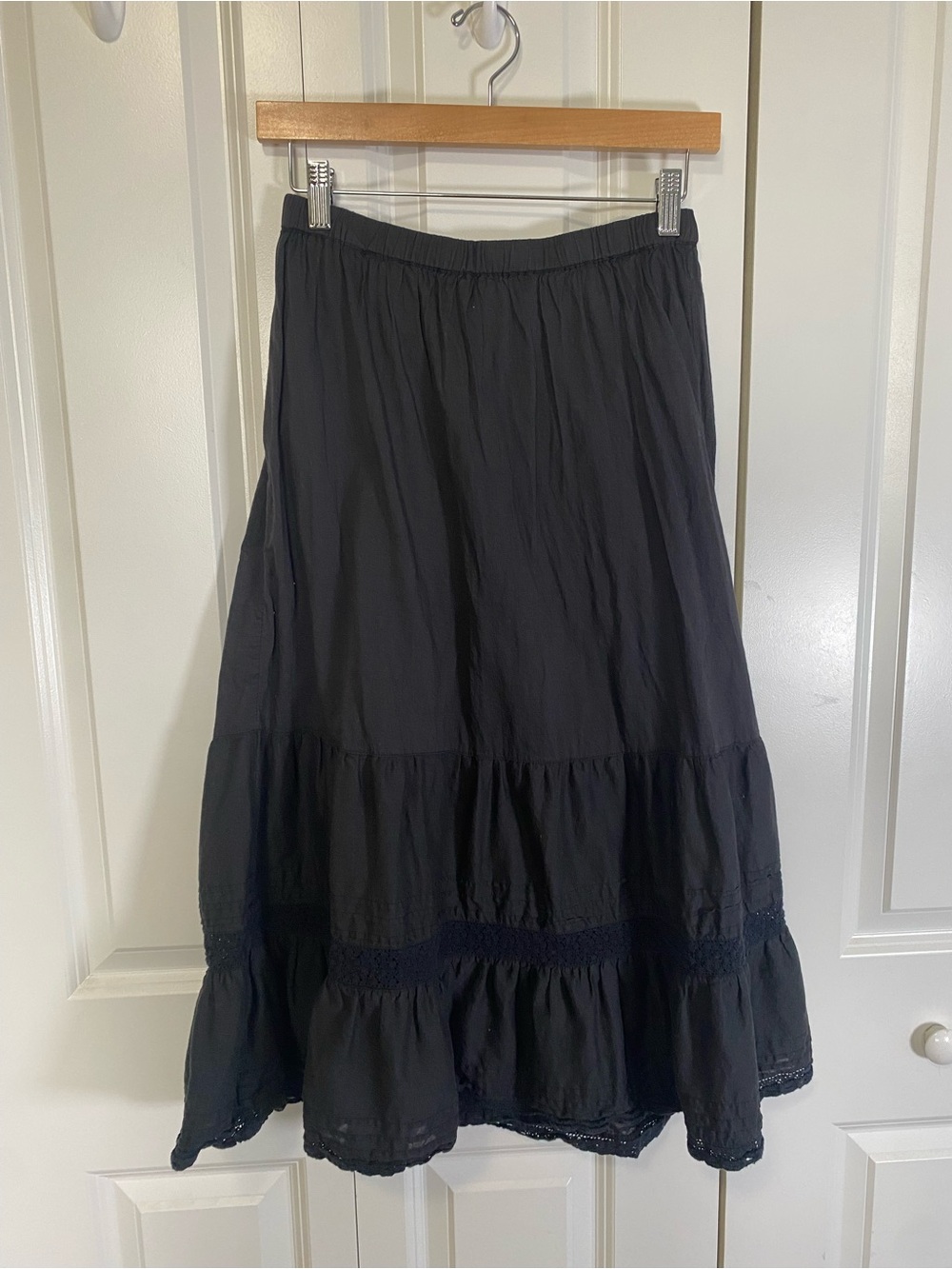 Urban Outfitters Black Tiered Maxi Skirt with Lace Trim